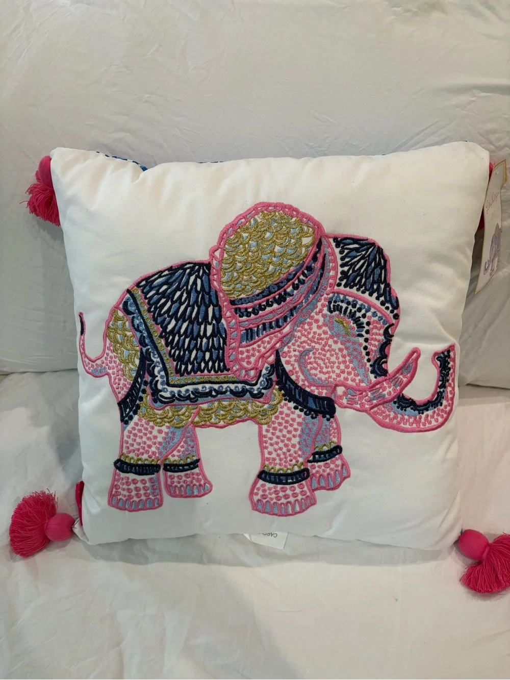 Lilly Pulitzer Indoor/Outdoor Embroidered Elephant Throw Pillow in Pink and Navy